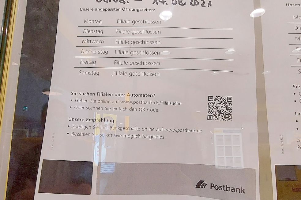 Die Postfiliale im Auricher Carolinenhof öffnet voraussichtlich erst am Montag, 16. August, wieder ihre Türen. Foto: Ineke Paulsen