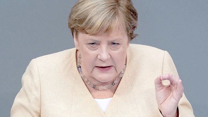 „Der beste Weg für unser Land ist eine CDU/CSU-geführte Bundesregierung mit Armin Laschet als Bundeskanzler“: Angela Merkel. Foto: Kay Nietfeld/dpa