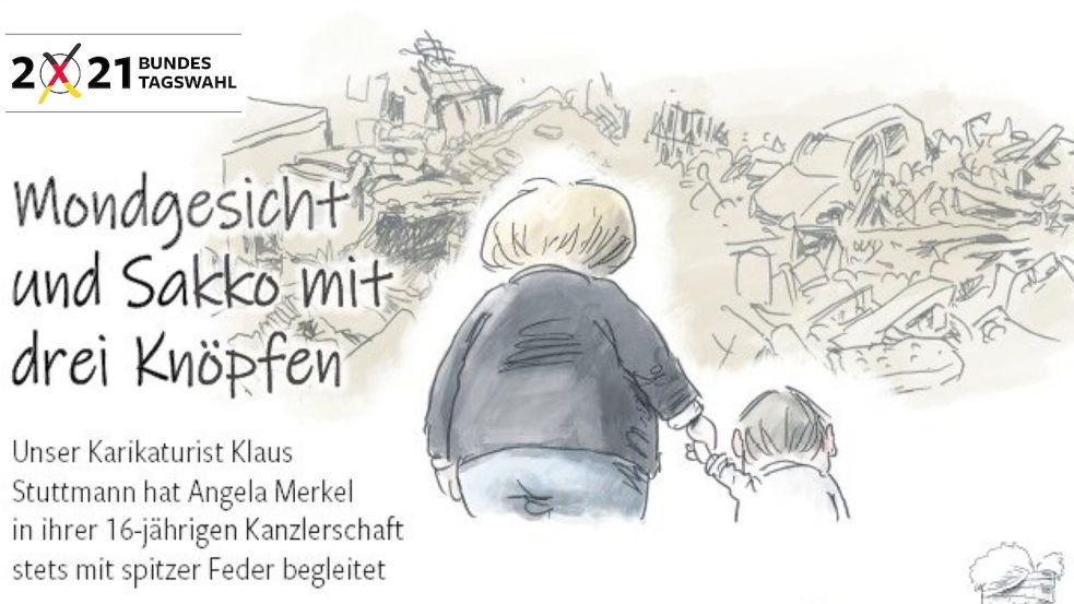 Klaus Stuttmann blickt auf 16 Jahre Merkel zurück. Foto: Klaus Stuttmann/Schaltzeitverlag