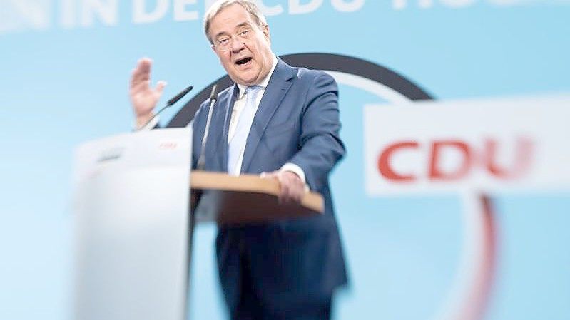 CDU-Kandidat Armin Laschet bei einem Auftritt in Delbrück. Foto: Friso Gentsch/dpa