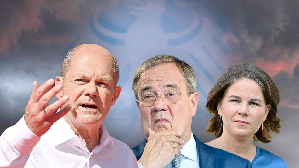 Am Ende machten Olaf Scholz (SÜD) und Armin Laschet (CDU) das Rennen der Kanzlerkandidaten unter sch aus; Annalena Baerbock von den Grünen spielte nicht mehr auf Sieg, sondern nur noch auf Platz. Foto: Frank Hoermann / SVEN SIMON