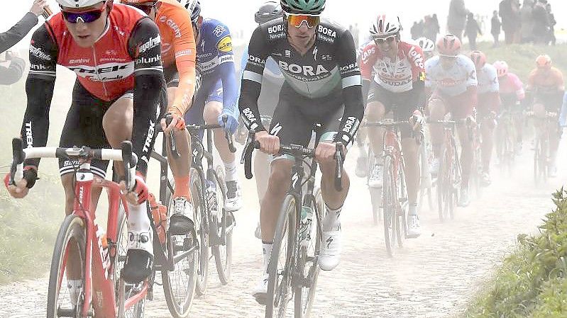 Beim Radklassiker Paris-Roubaix sind Fahrer auf Kopfsteinpflaster unterwegs. Foto: Dirk Waem/BELGA/dpa