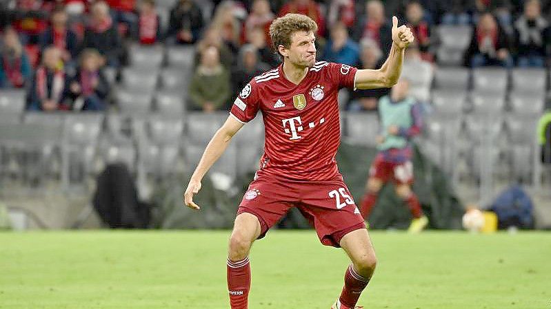 Könnte als erster deutscher Fußball-Profi 50 Tore in der Champions League erzielen: Thomas Müller. Foto: Sven Hoppe/dpa