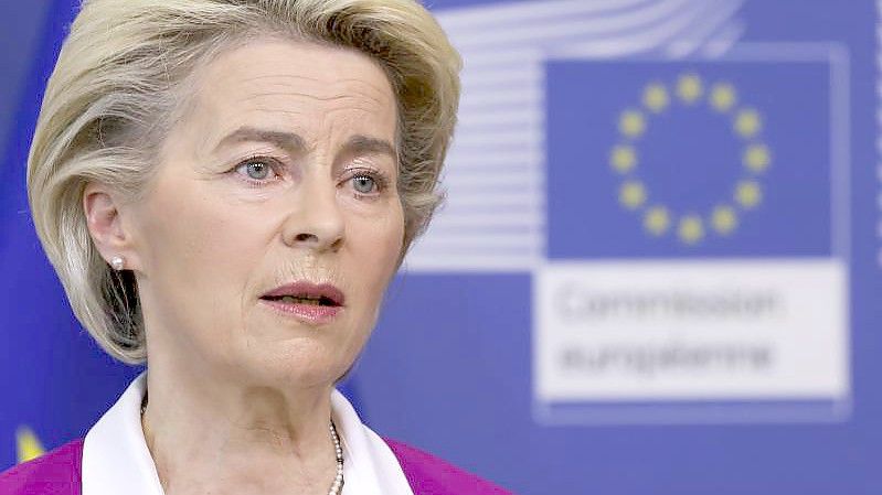 Ursula von der Leyen, Präsidentin der Europäischen Kommission. Im Europaparlament in Straßburg kommt es zu einem mit Spannung erwarteten Kräftemessen zwischen Polen und der EU-Kommission. Foto: Yves Herman/Pool Reuters/AP/dpa