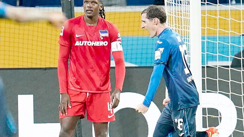 Sebastian Rudy (r) sorgte für den Endstand beim Hoffenheimer Sieg gegen Hertha BSC. Foto: Uwe Anspach/dpa