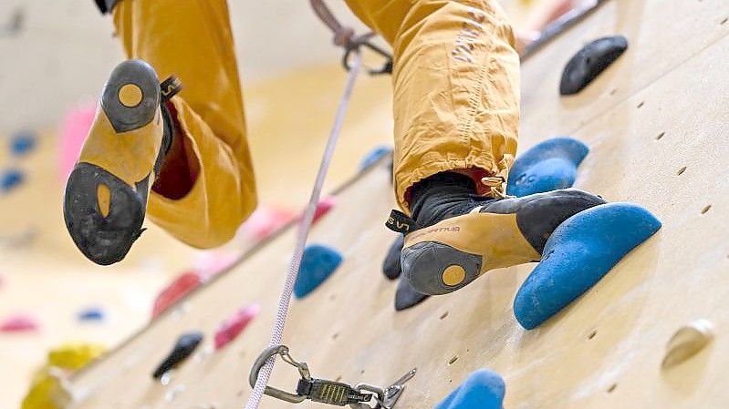 Ein Sportler klettert in einer Kletterhalle die Wand hinauf. Foto: Felix Kästle/dpa