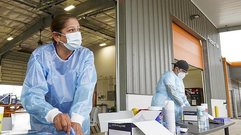 Testzentrum für Covid-19-Antigentests in Cameron County in La Feria, Texas. Foto: Denise Cathey/The Brownsville Herald/dpa