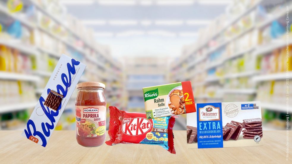 Welcher der fünf Kandidaten gewinnt den Preis für die „Mogelpackung des Jahres“ 2021 von der Verbraucherzentrale Hamburg? Foto: Verbraucherzentrale Hamburg/Canva.com