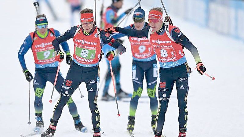 Die deutsche Biathlon-Mixedstaffel hat den sechsten Platz belegt. Foto: Hendrik Schmidt/dpa