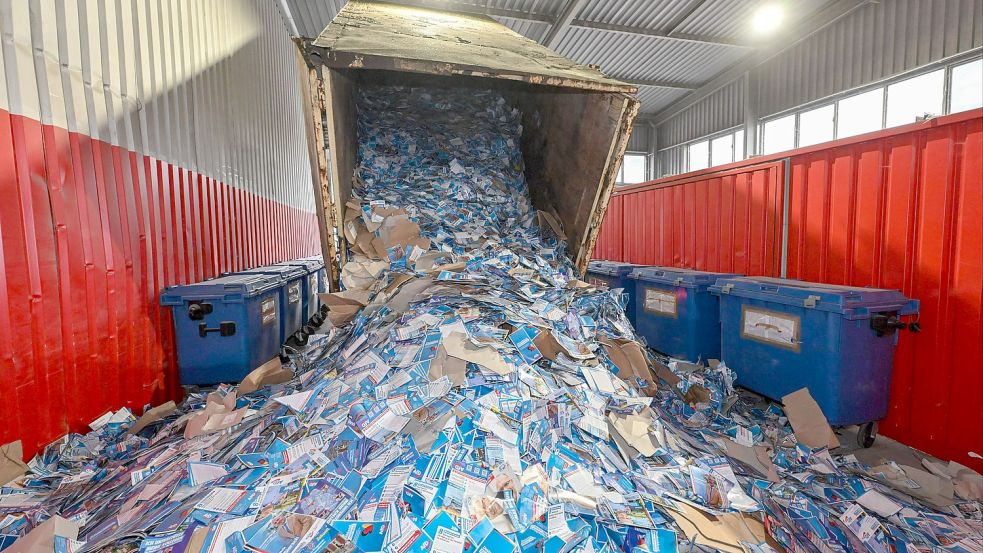 Mehrere Tonnen AfD-Flyer landeten auf dem Müll. Foto: dpa/Patrick Pleul