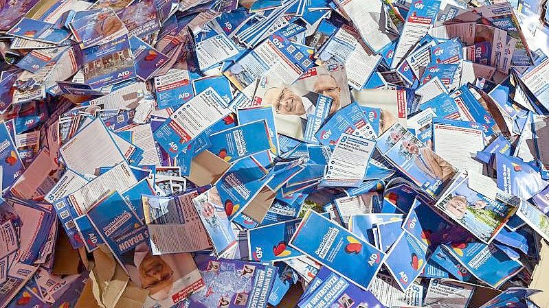 Mehrere Tonnen AfD-Flyer aus dem Bundeswahlkampf wurden von einem Künstlerkollektiv im vergangenen Jahr geschreddert. Foto: Patrick Pleul/dpa-Zentralbild/ZB