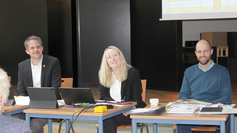 Am Ende ermunterten Vize-Rathauschef Frank Cramer (von links), Kämmerin Jördis Lienemann und Fachbereichsleiter Jens Erdwiens die Ratsleute zum Nachfragen. Foto: Karin Böhmer