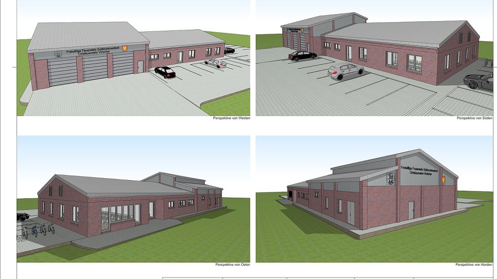 Die Planung steht: So soll das neue Feuerwehrhaus in Victorbur einmal aussehen. Grafik: Gemeinde Südbrookmerland