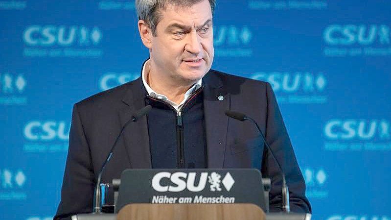 Der CSU-Vorsitzende Markus Söder gibt in der Parteizentrale nach einer Sitzung des CSU-Vorstands eine Pressekonferenz. Foto: Sven Hoppe/dpa