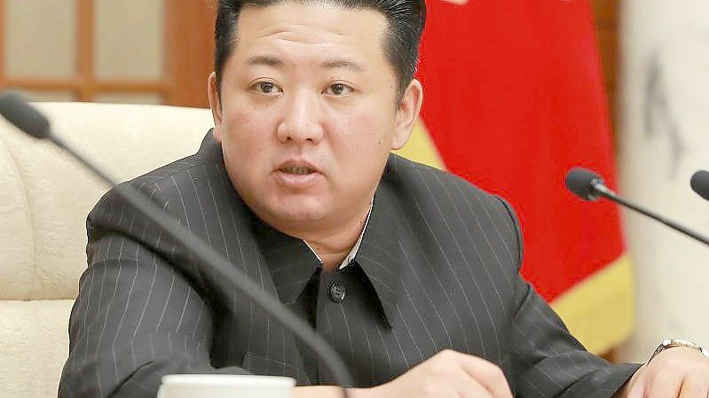 Ein von der zentralen nordkoreanischen Nachrichtenagentur (KCNA) zur Verfügung gestelltes Bild zeigt den nordkoreanischen Staatschef Kim Jong Un. Foto: -/KCNA/dpa