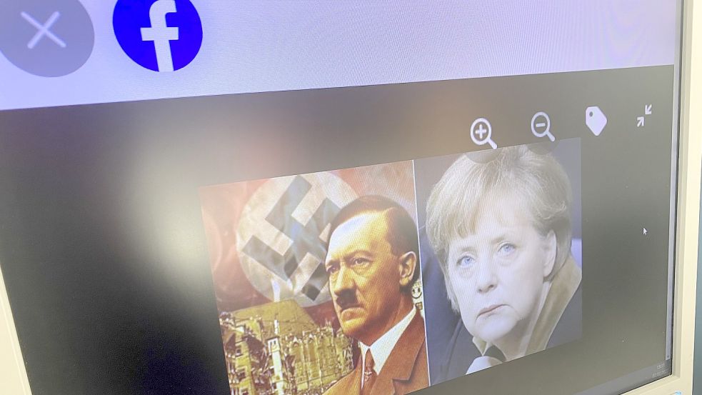 Weil er eine kommentierte Bildkomposition mit Porträts von Adolf Hitler und Angela Merkel bei Facebook teilte, wurde ein Rechtsupweger verurteilt. Foto: Holger Janssen