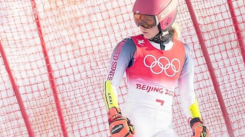 US-Star Mikaela Shiffrin ist im Riesenslalom ausgeschieden. Foto: Michael Kappeler/dpa