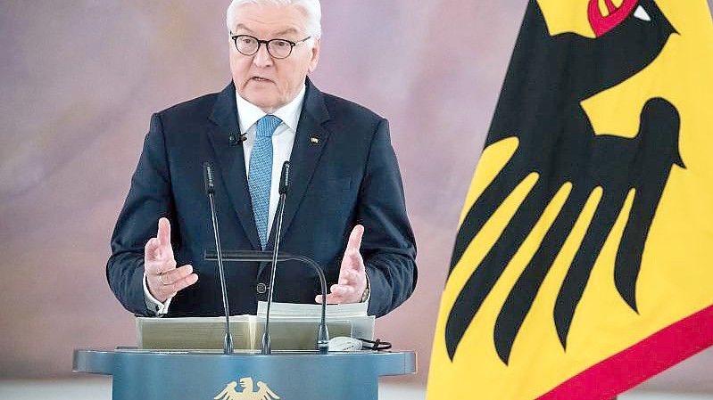 Bundespräsident Frank-Walter Steinmeier bei einer Ansprache im Berliner Schloss Bellevue. Foto: Bernd von Jutrczenka/dpa