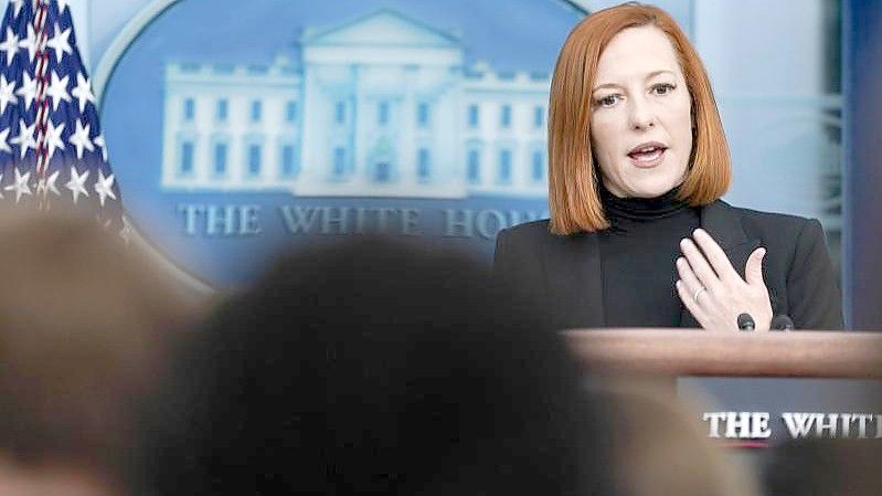 Jen Psaki, Sprecherin des US-Präsidenten Biden, während eines Pressebriefings im Weißen Haus. Foto: Carolyn Kaster/AP/dpa