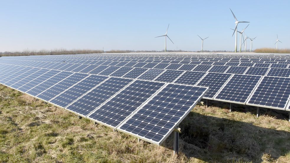 Die bisher einzige Photovoltaik-Anlage im Brookmerland steht nahe dem Windpark in Osteel. Foto: Thomas Dirks