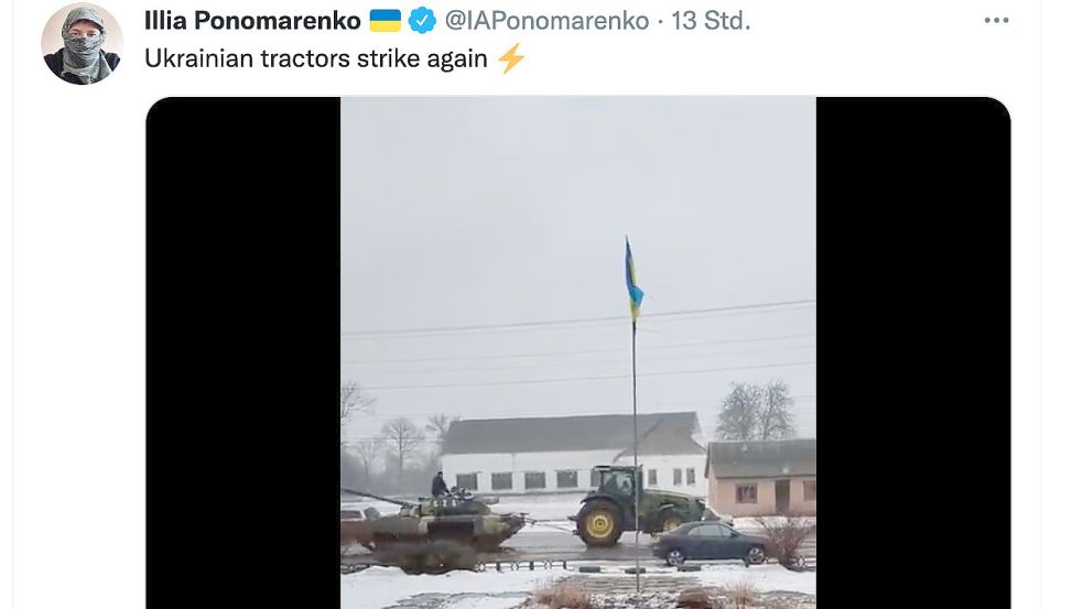 Trecker, die Panzer abschleppen: Bilder wie diese sollen die Schwäche der russischen Armee illustrieren und werden in sozialen Netzen gerne geteilt. Sie könnten zu einer Schieflage der Wahrnehmung führen. Foto: Screenshot NOZ