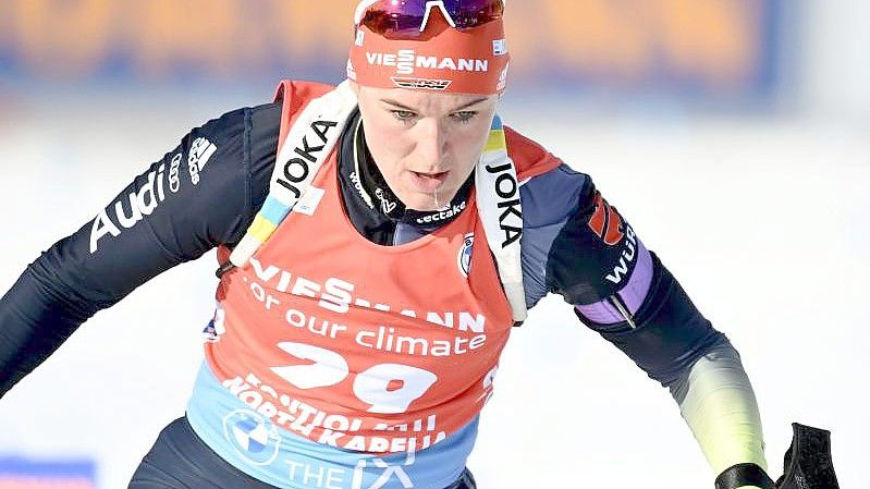 Denise Herrmann tritt beim Biathlon-Weltcup in Estland an. Foto: Vesa Moilanen/Lehtikuva/dpa