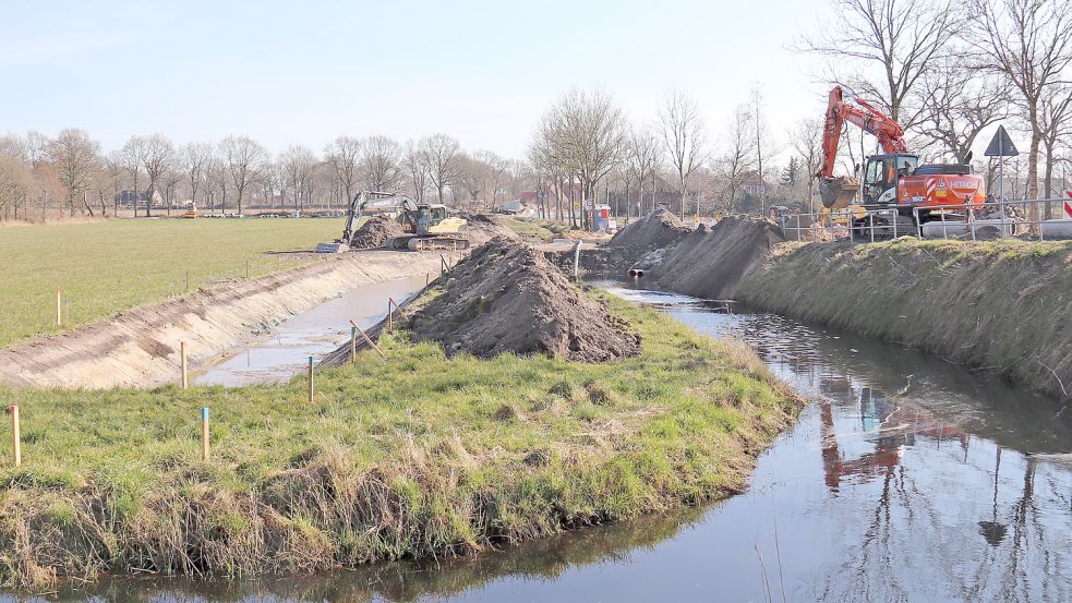 Links ist der neue Verlauf des Klärwerkgrabens. Der alte Lauf wird für den Radweg zugeschüttet. Foto: Heino Hermanns