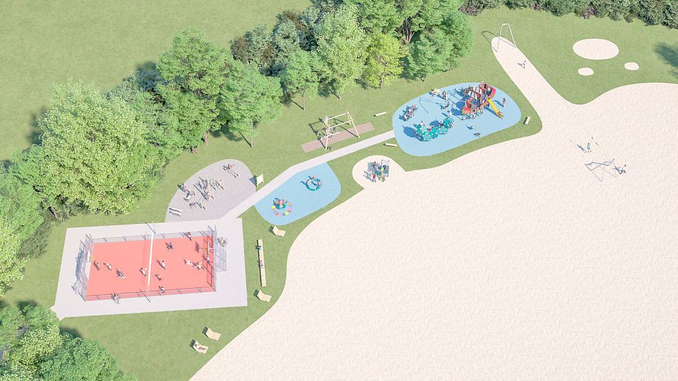 Ein Lageplan des geplanten „Generationenparks am Timmeler Meer“. Grafik: Kompan/Gemeinde Großefehn