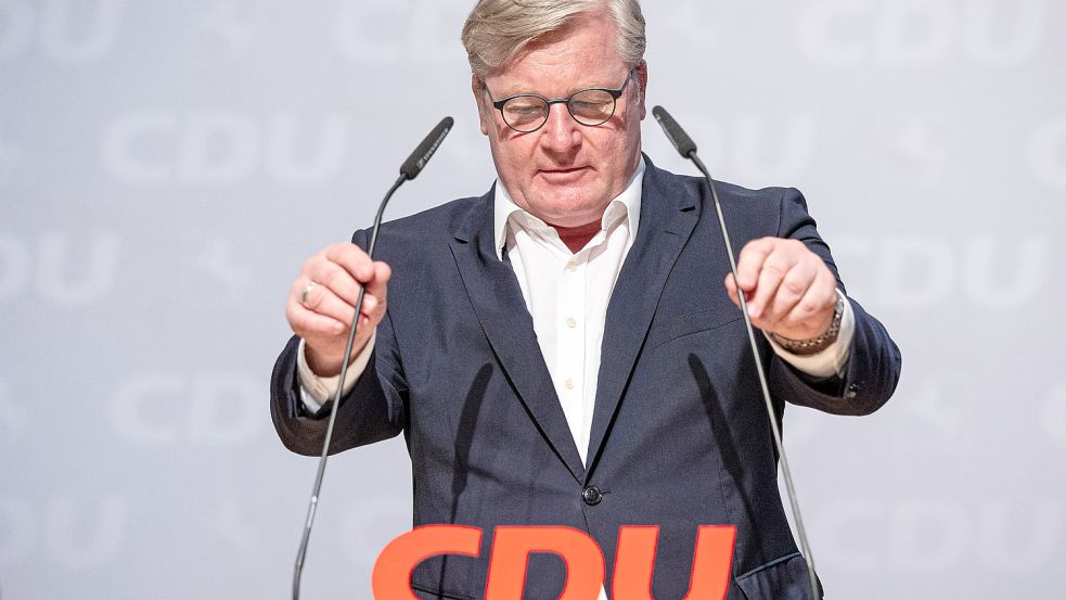 „Auf geht’s, ab in den Wahlkampf in Niedersachsen“: CDU-Spitzenkandidat Bernd Althusmann Foto: Moritz Frankenberg/dpa