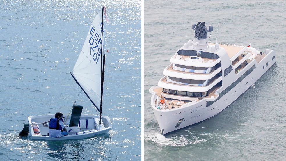 Im türkischen Bodrum hat sich ein junges Seglerteam aus der Ukraine einer Megajacht in den Weg gestellt (Symbolbild links). Foto: imago images / TheYachtPhoto.com; YAY Images