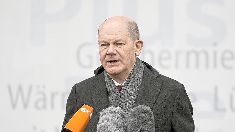 Bundeskanzler Olaf Scholz (SPD) spricht in Bottrop. Foto: Martin Meissner/AP-Pool/dpa
