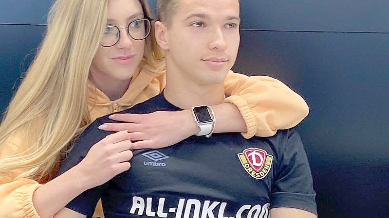 Haben in Dresden Unterschlupf gefunden: Kyrylo Melitschenko und Freundin Anja. Foto: Gerlad Fritsche/dpa