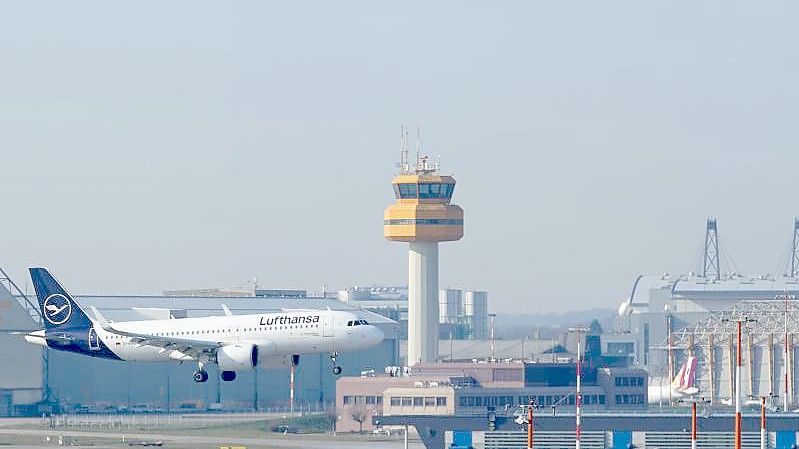 Ein Passagierflugzeug der Fluggesellschaft Lufthansa landet auf dem Flughafen Hamburg Airport. Foto: Marcus Brandt/dpa
