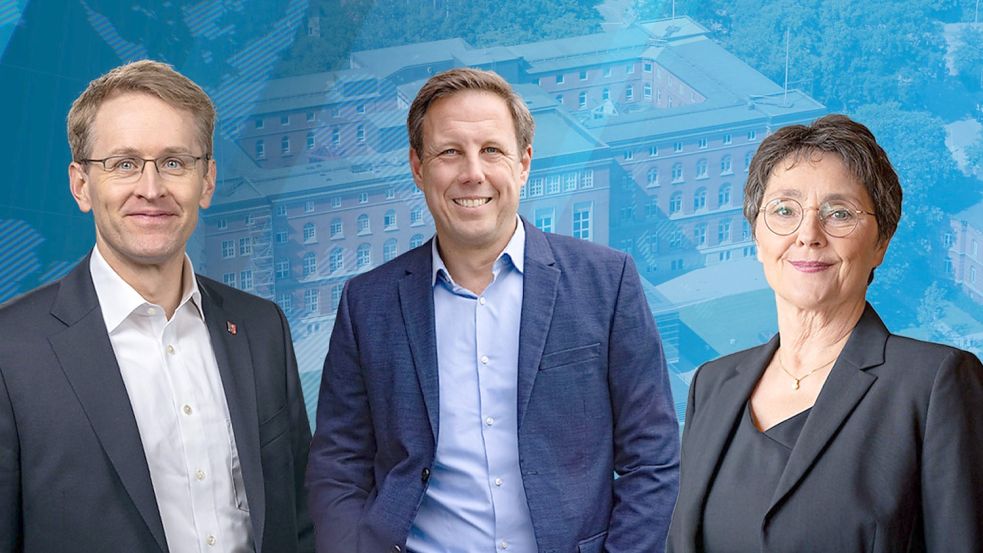 Ministerpräsident Daniel Günther (CDU, Mitte) und seine Herausforderer Monika Heinold (Bündnis 90/Die Grünen) und Thomas Losse-Müller (SPD). Foto: NOZ Digital