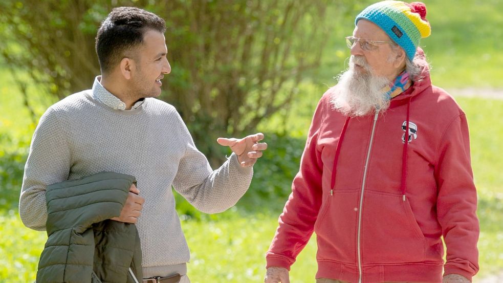 Bahaa Almohammad und Edmund Ferner sprechen über ihre Fluchterfahrungen. Foto: Michael Ruff