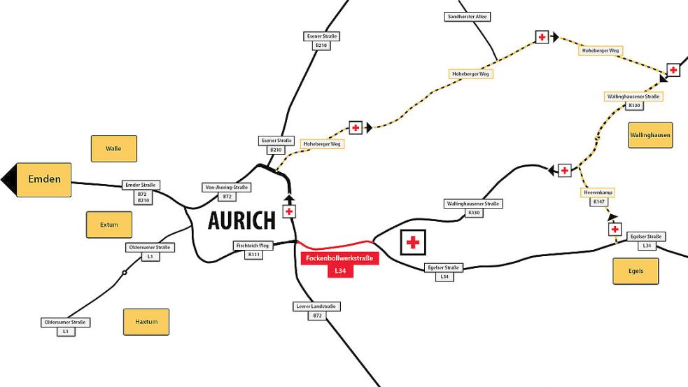Die Umleitung führt über den Hoheberger Weg, die Wallinghausener Straße und den Heerenkamp. Grafik: Niedersächsische Landesbehörde für Straßenbau und Verkehr