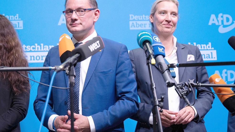 Tina Chrupalla und Alice Weidel führen künftig die AfD gemeinsam. Foto: Sebastian Kahnert
