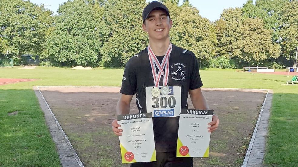 Schon im vergangenen Jahr sorgte das Georgsheiler Werfertalent William Wolzenburg als zweifacher Deutscher Meister für Aufsehen. In dieser Saison macht er weiter Schlagzeilen. Vorläufiger Höhepunkt ist sein Start am Montag bei der U18-Europameisterschaft im Diskuswurf. Foto: privat