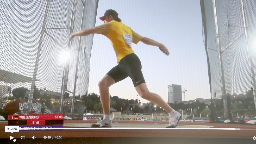 Der Georgsheiler Diskuswerfer William Wolzenburg haderte bei der U18-Europameisterschaft mit seiner Technik. Foto: Livestream eurovisionsports.tv