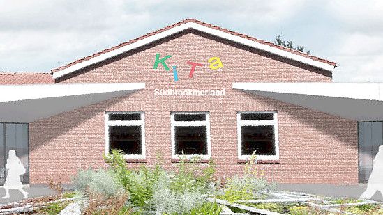 So soll die Kita im ehemaligen HRS-Gebäude in Moordorf einmal aussehen. Grafik: Architektenbüro Henninga