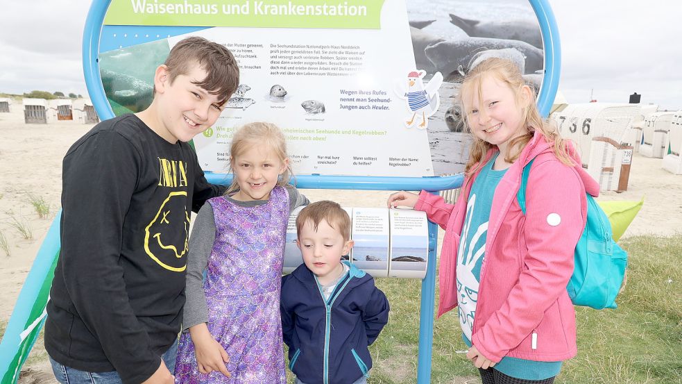 Timo, Luna, Mats und Pia aus Mühlheim an der Ruhr finden den neuen Strand in Norddeich toll. Foto: Bodo Kiefer