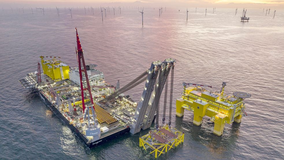 Die Offshore-Plattform Dolwin Kappa wurde inmitten der Nordsee installiert. Foto: Tennet