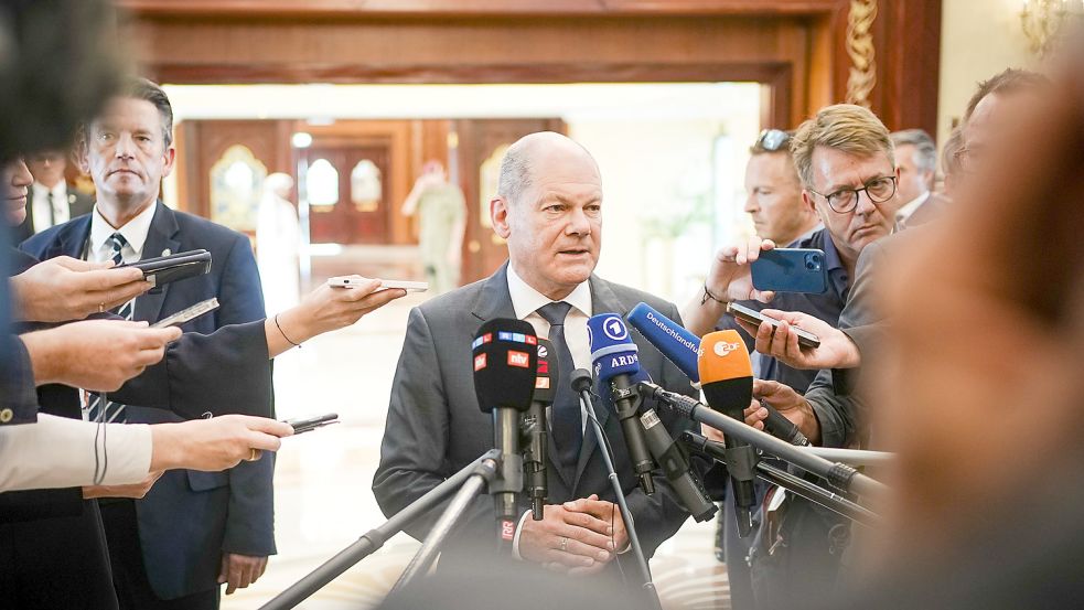 Bundeskanzler Olaf Scholz am Sonntag in Doha. Foto: Kay Nietfeld / dpa