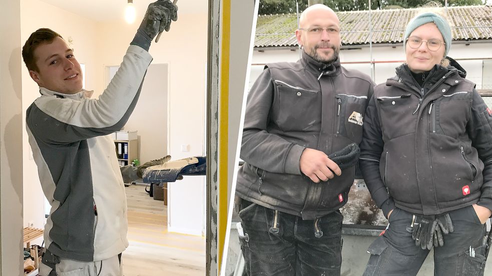 Mit dem Bürgergeld arbeiten gehen oder nicht? Für diese drei Handwerker stellt sich diese Frage gar nicht erst (v. l.): Maler und Lackierer Leon Witte, Dachdecker Christian Geyer und Zimmerin Enya Elstro. Foto: Patrick Kern