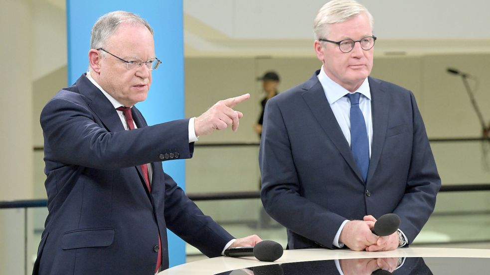 Der Wahlsieger und der Wahlverlierer: Stephan Weil und Bernd Althusmann. Foto: Julian Stratenschulte