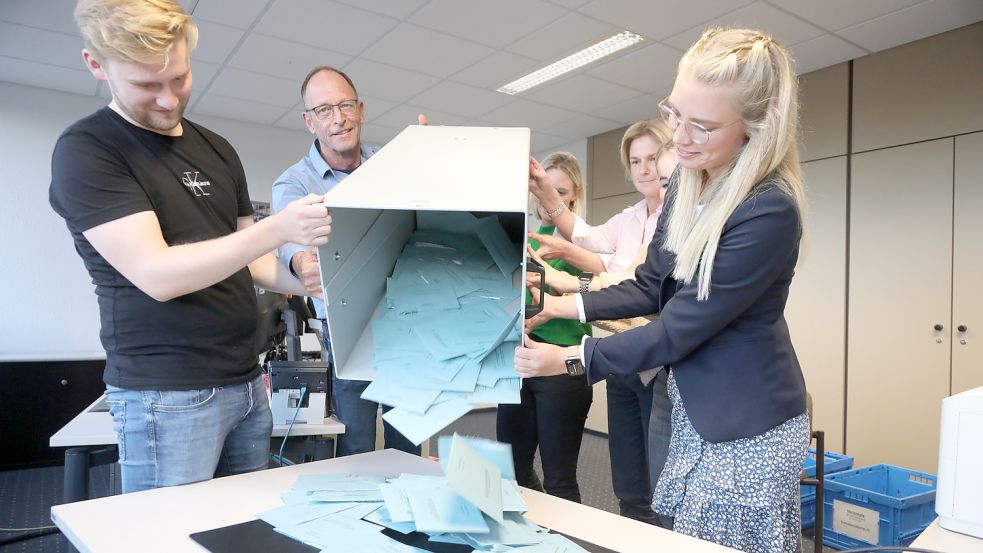 Relativ gering waren die Stimmenanteile der AfD bei den Briefwählern, die im Auricher Kreishaus ausgezählt wurden. Foto: Romuald Banik