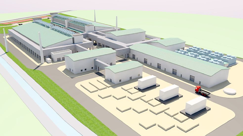 So soll die Wasserstoff-Erzeugungsanlage am Emder Wykhoffweg aussehen. Grafik: EWE