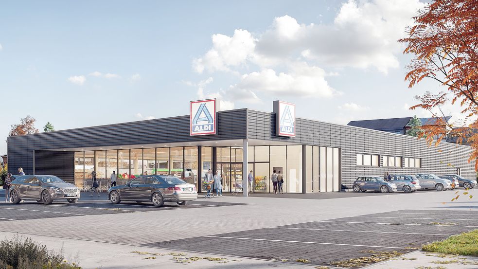 So soll der neue Moordorfer Aldi-Markt aussehen. Grafik: Aldi Nord
