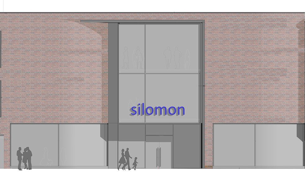 Schon 2016 stellte Silomons Senior-Chef Wolfgang Mönkemeier die Pläne für die neue Fassade und den Anbau vor. Grafik: Messerschmid Architekten