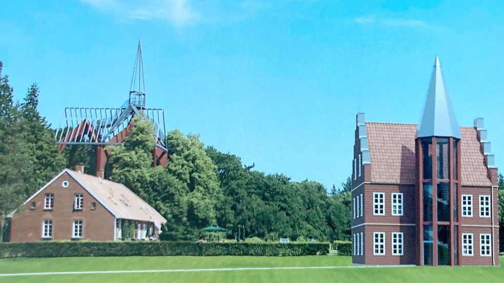 Zukunftsvision: Geht es nach den Vorstellungen des Klostervereinsvorsitzenden Bernd Buttjer, passt das Jagdschloss (rechts im Bild) perfekt in das Ensemble von Kloster und Forsthaus. Repro: Udo Hippen